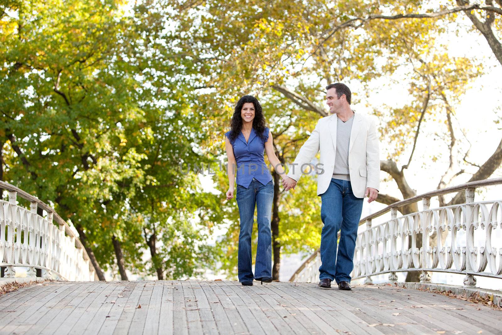 Couple Walk Bridge by leaf