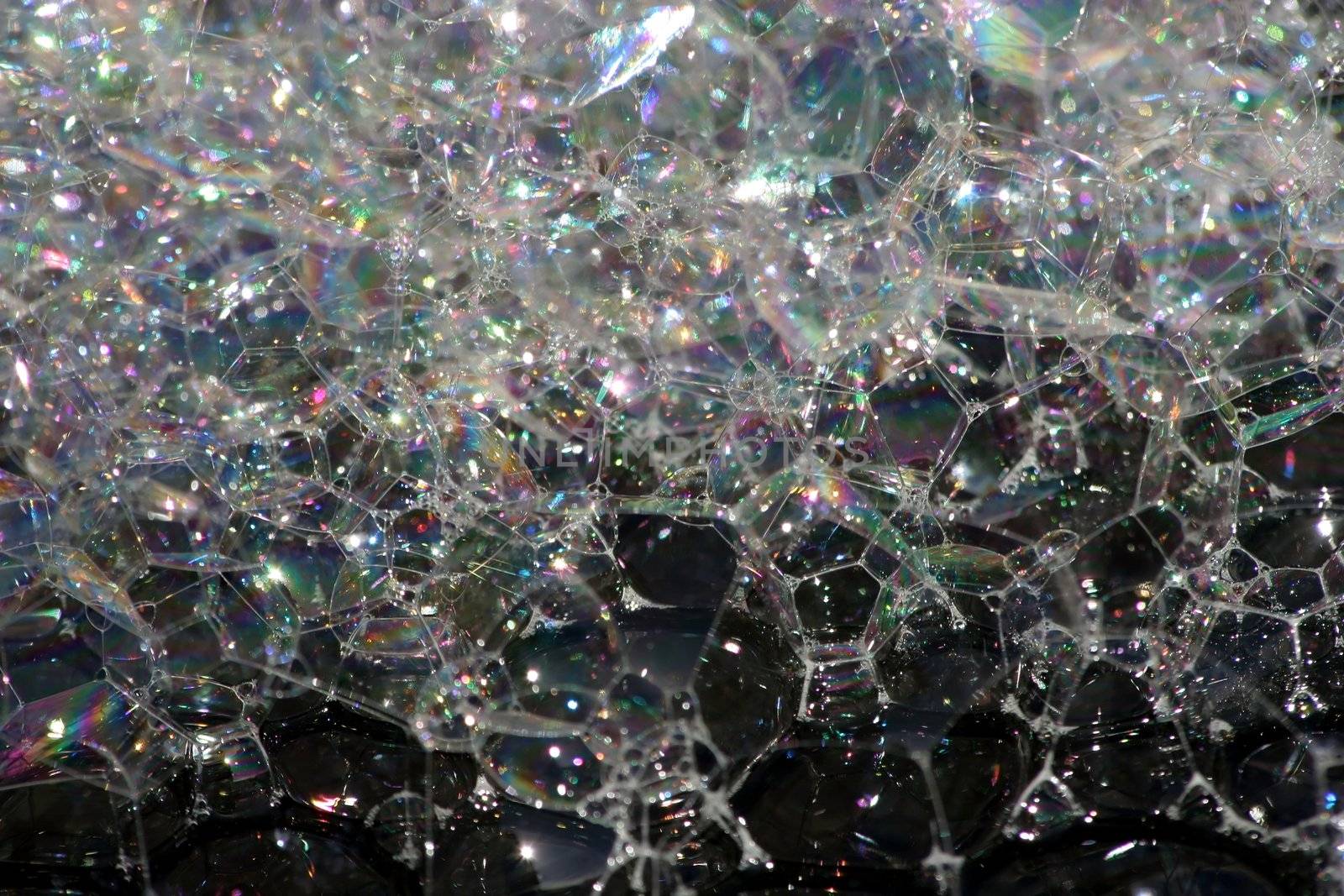 Abstract view of shiny bubbles of soap and water