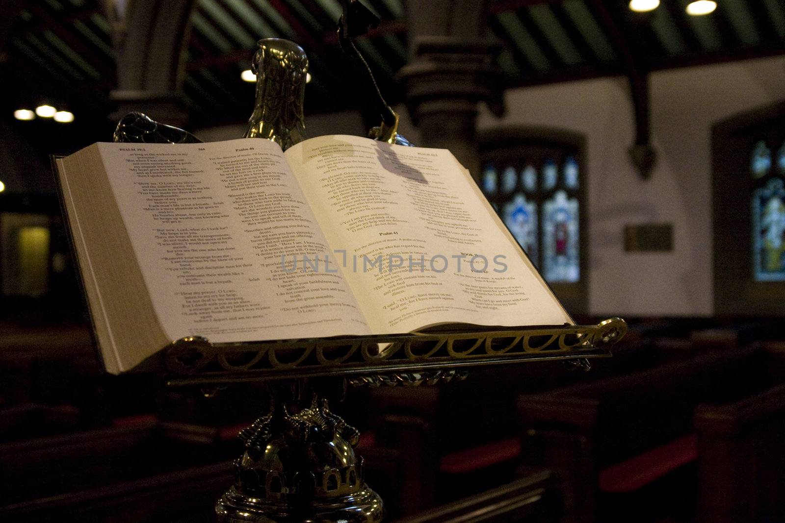 Open bible in an old church of Haworth (home of the Bronte sisters)