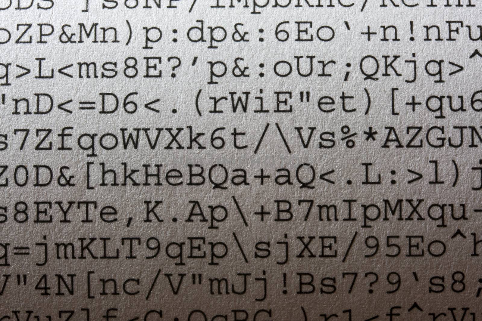 computer gibberish printout - text without sense produced by a faulty software or user mistake