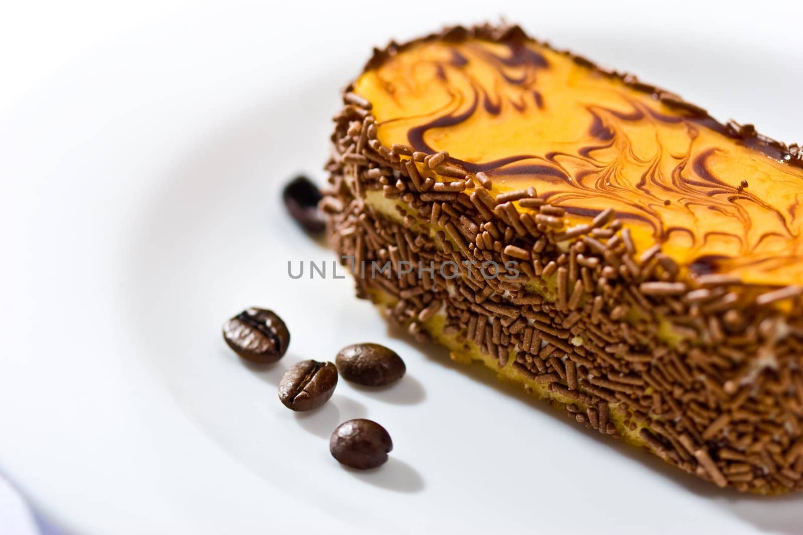 macro picture of fancy cake over white background