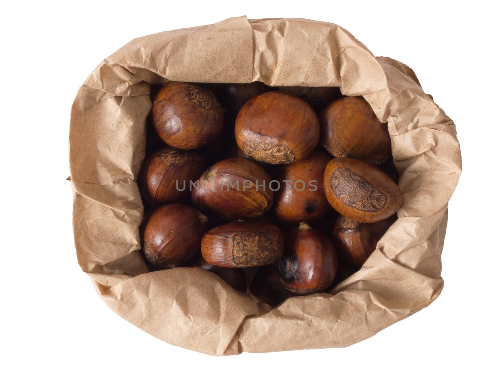 close up of a bag of roasted chestnuts