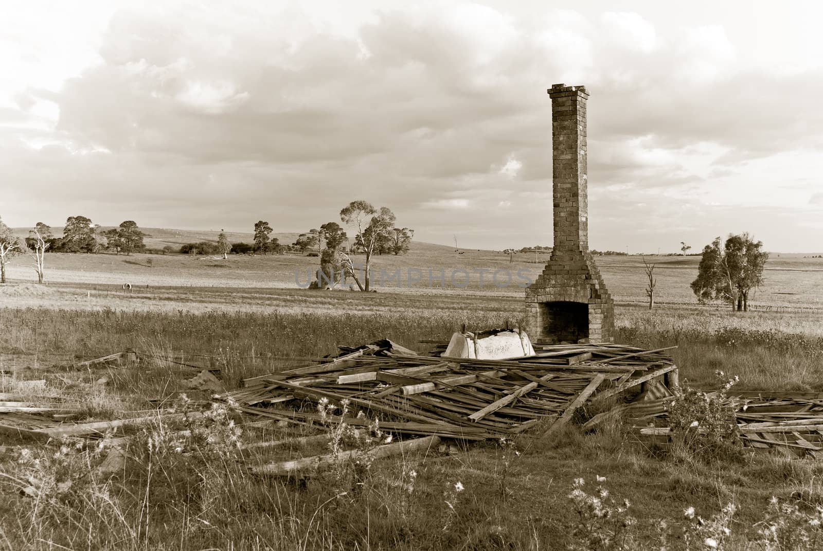 old ruins of a farmhouse symbolising in sepia representing the end of an era