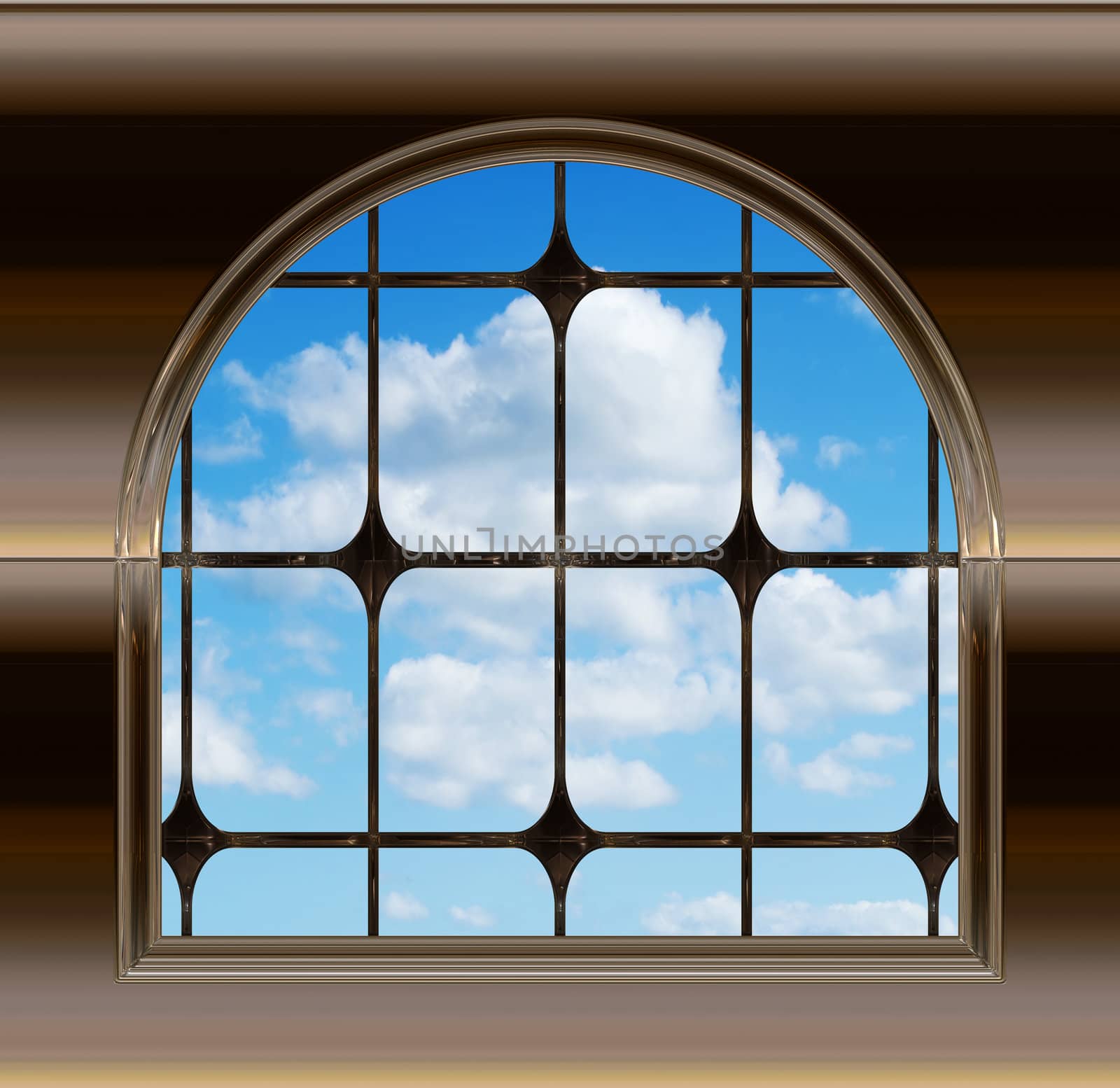 gothic or scifi window with blue sky by clearviewstock