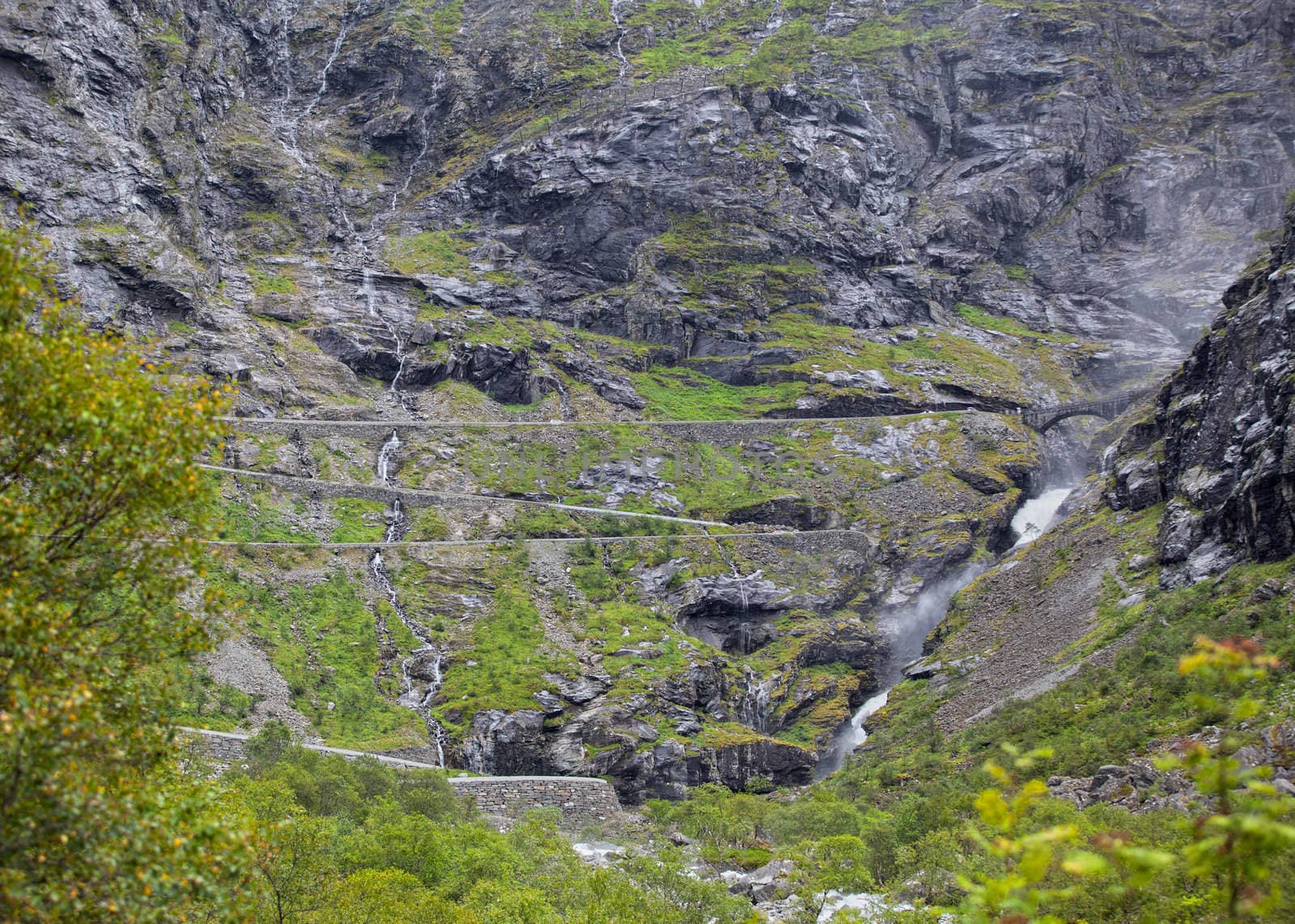 Trollstigen in Norway, the famous road photographed from below