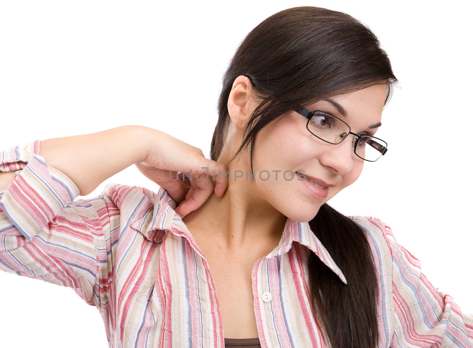 attractive brunette woman. Isolated over white background