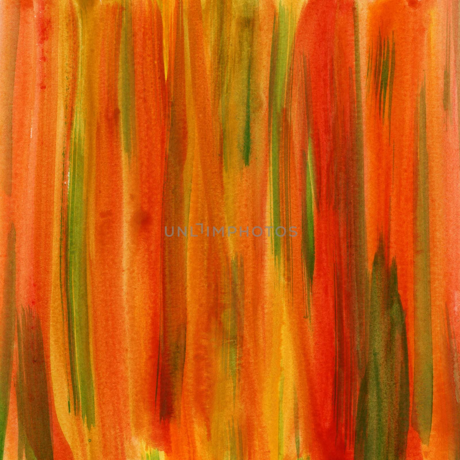 red, green and yellow watercolor abstract background in fall colors with paper texture, self made