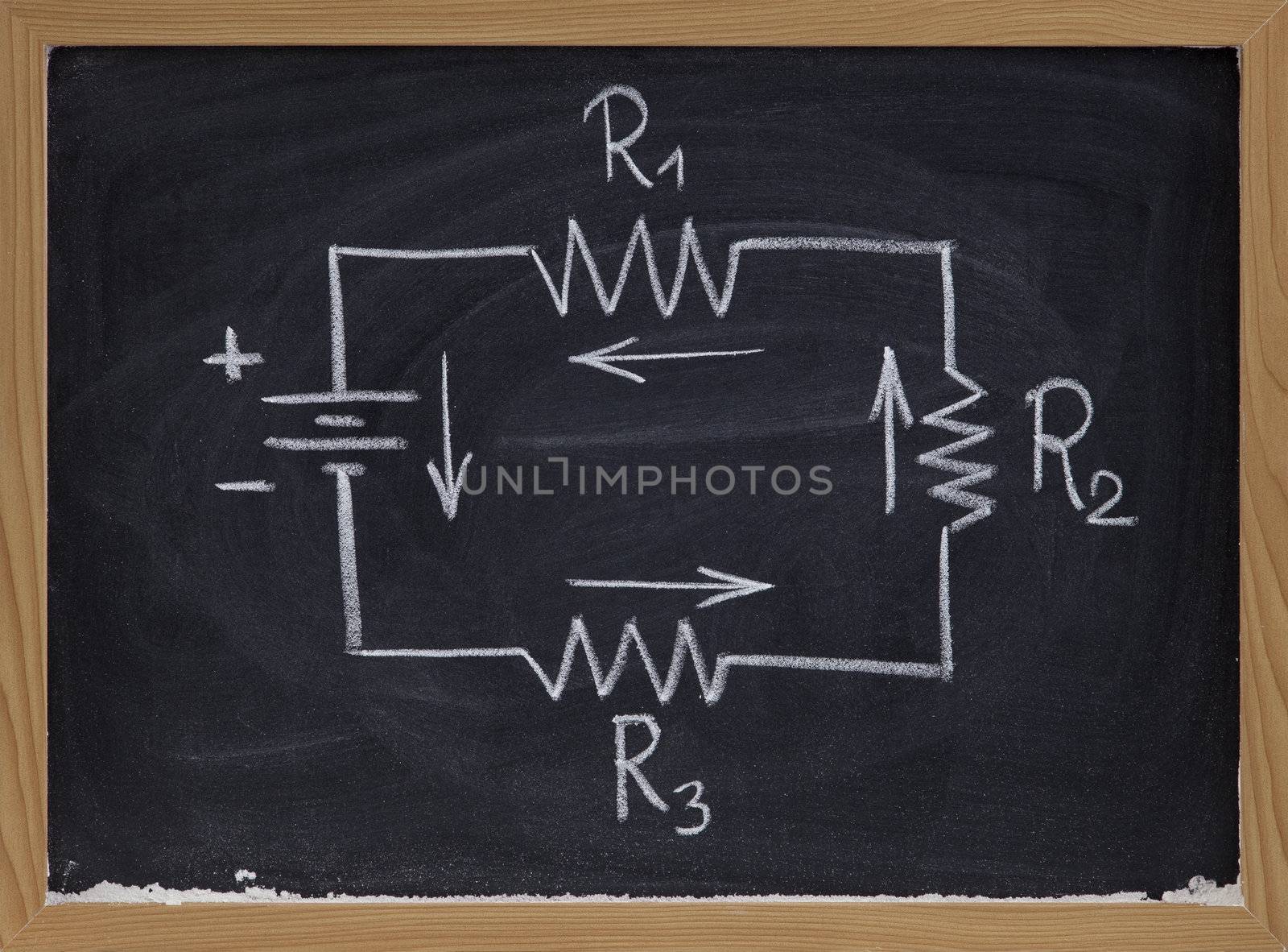 electric circuit schematic on blackboard by PixelsAway