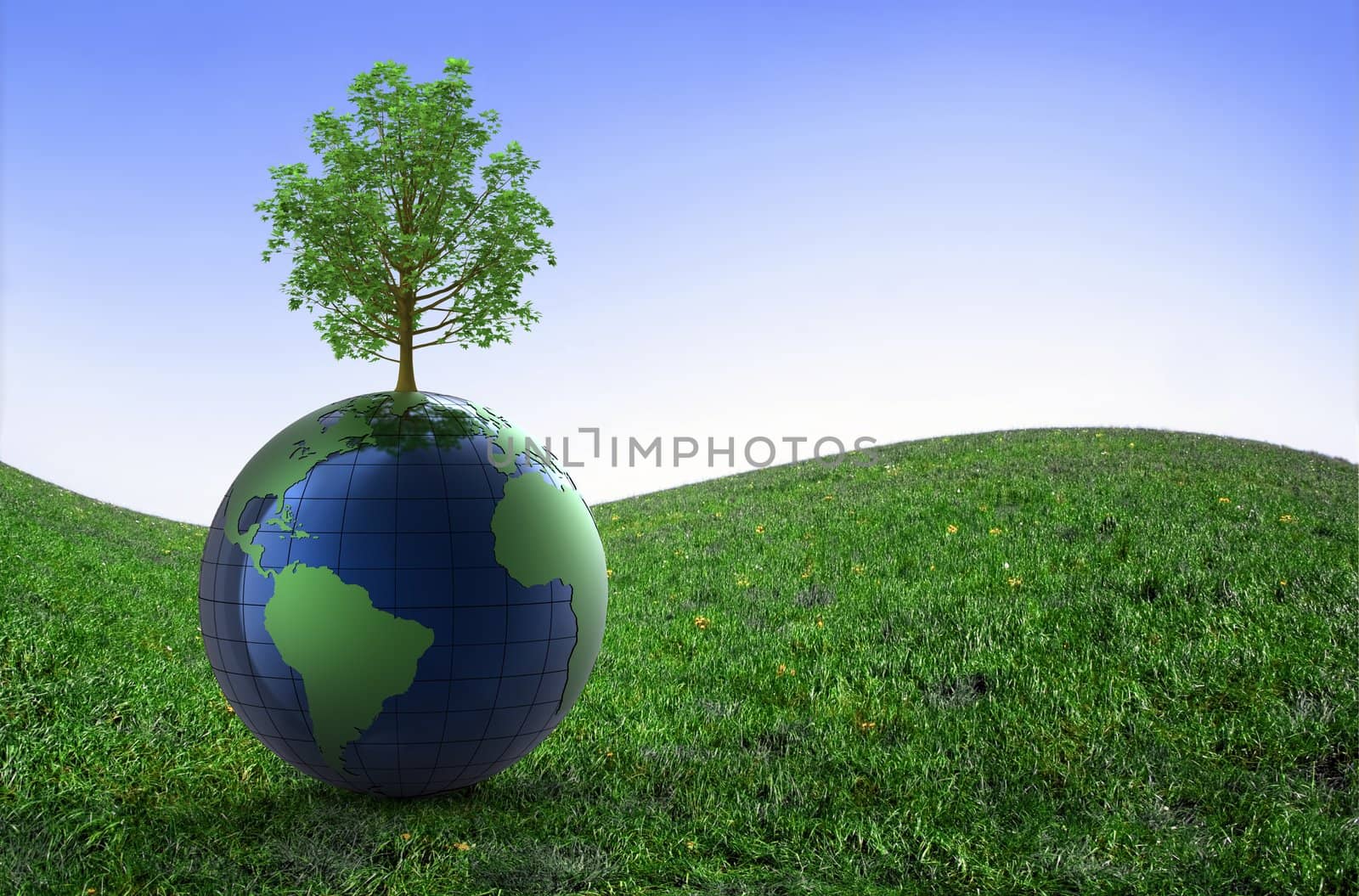 3d earth and tree in a meadow