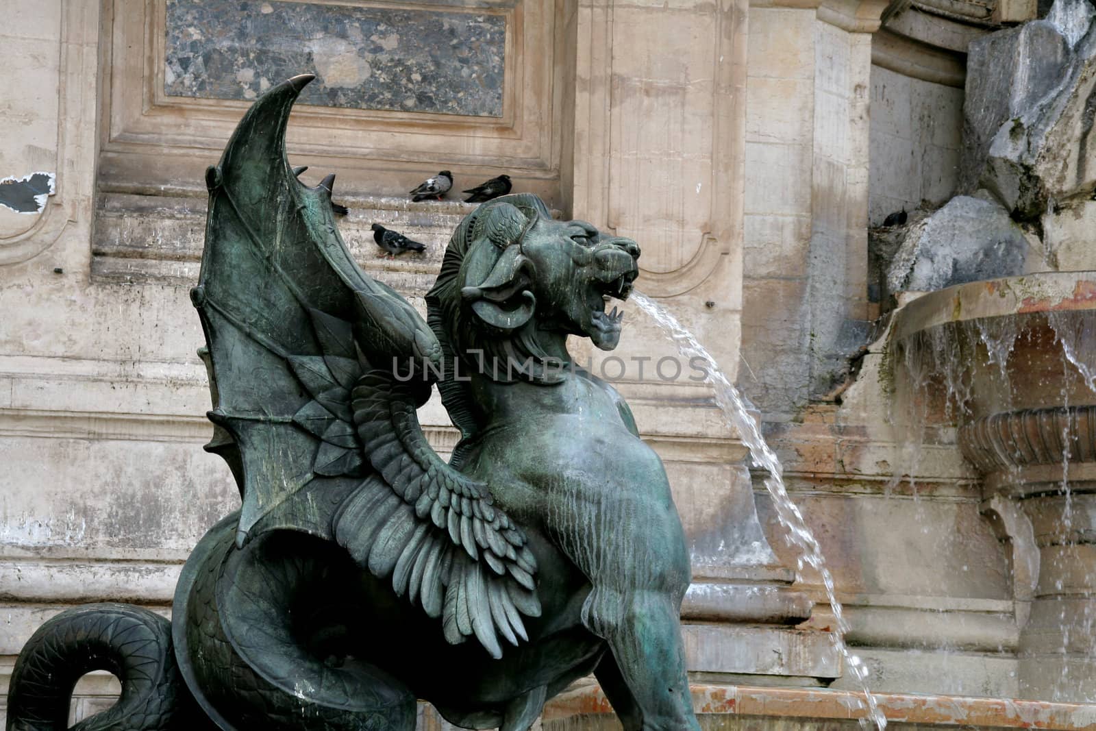 Capital of France - Paris.St.-Michel. Fragment of architectural decoration of fountain.