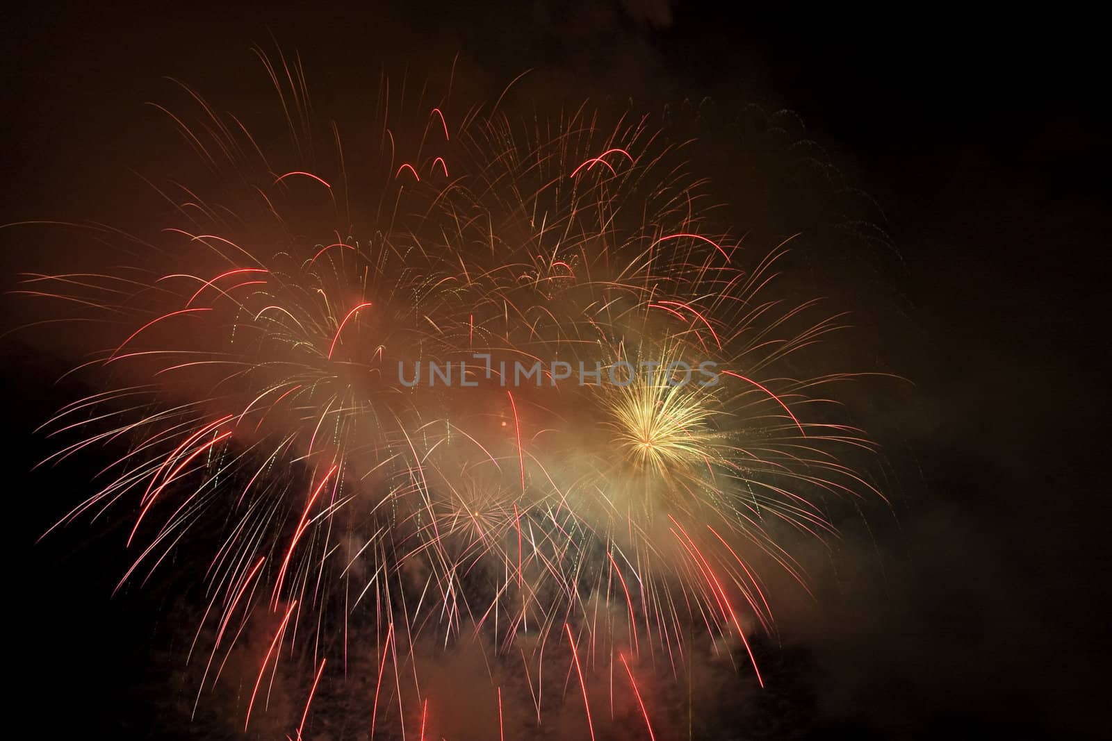 Firework display against black sky