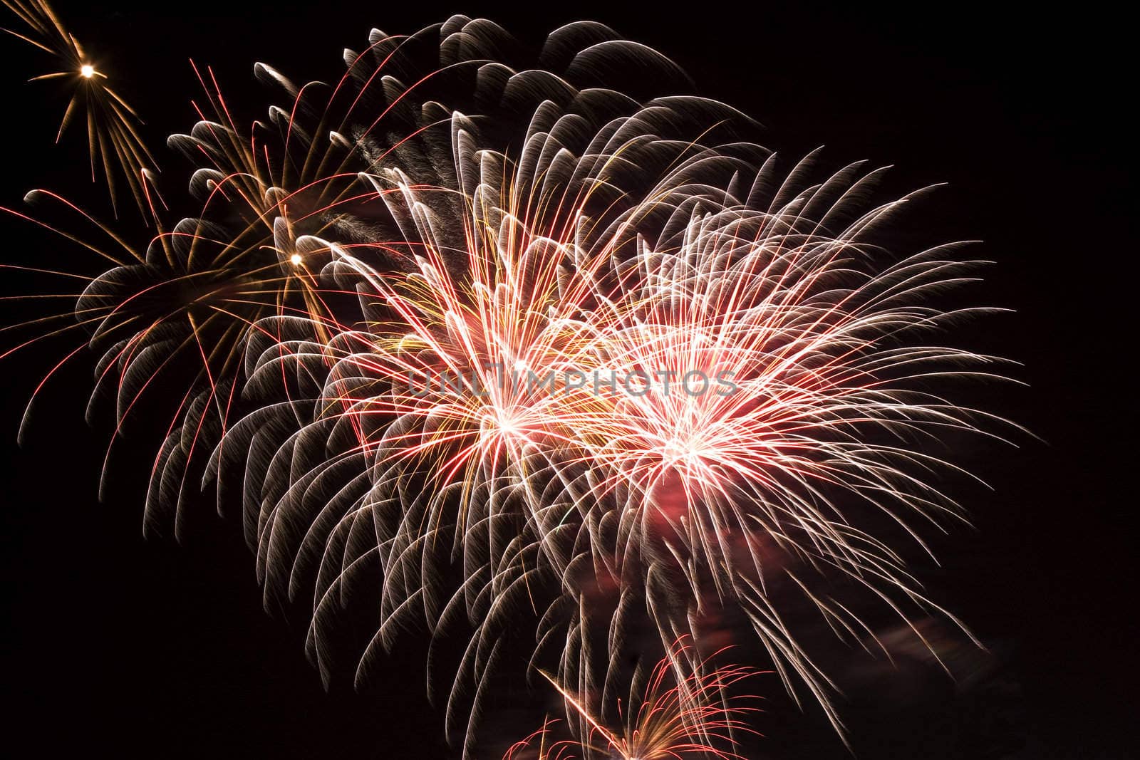 Firework display against black sky