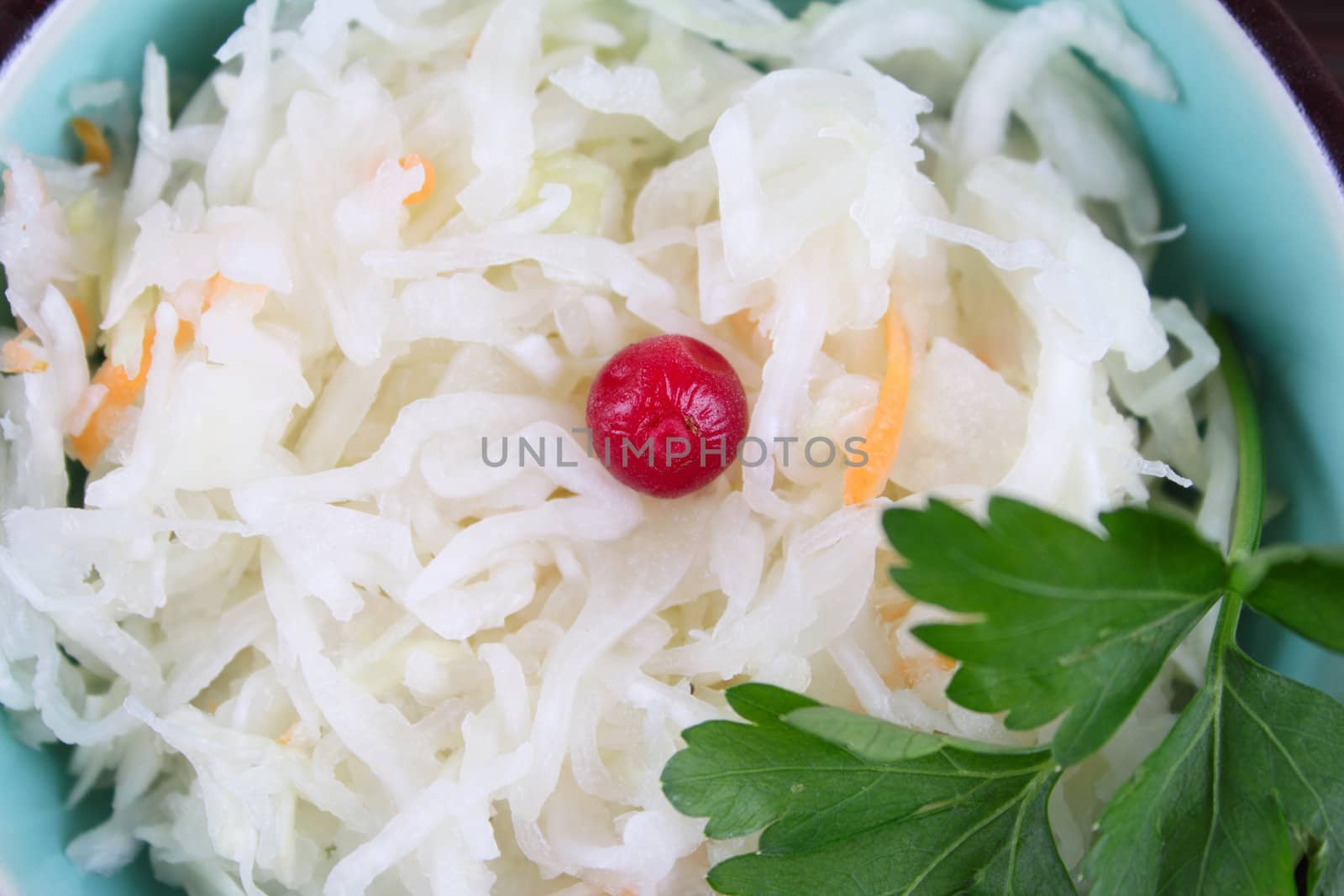 Cabbage salad with a cowberry removed close up