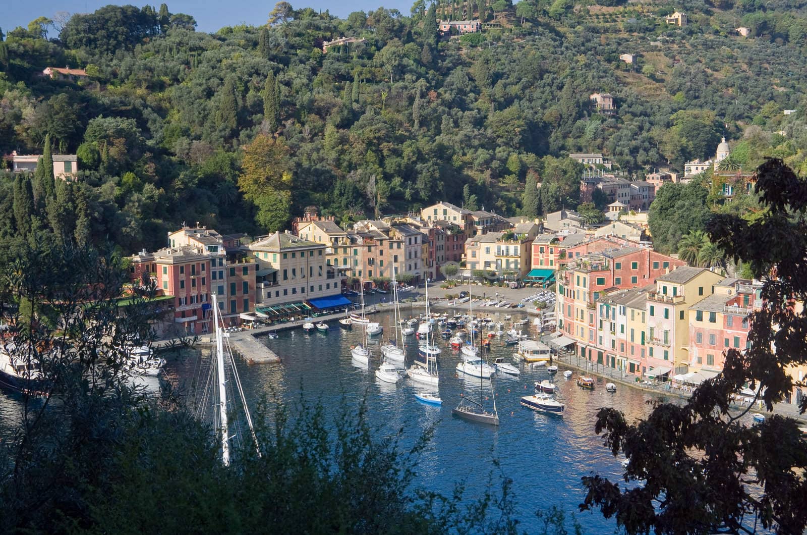 Aerial view of Portofino, famous small town in Italy near Genoa.