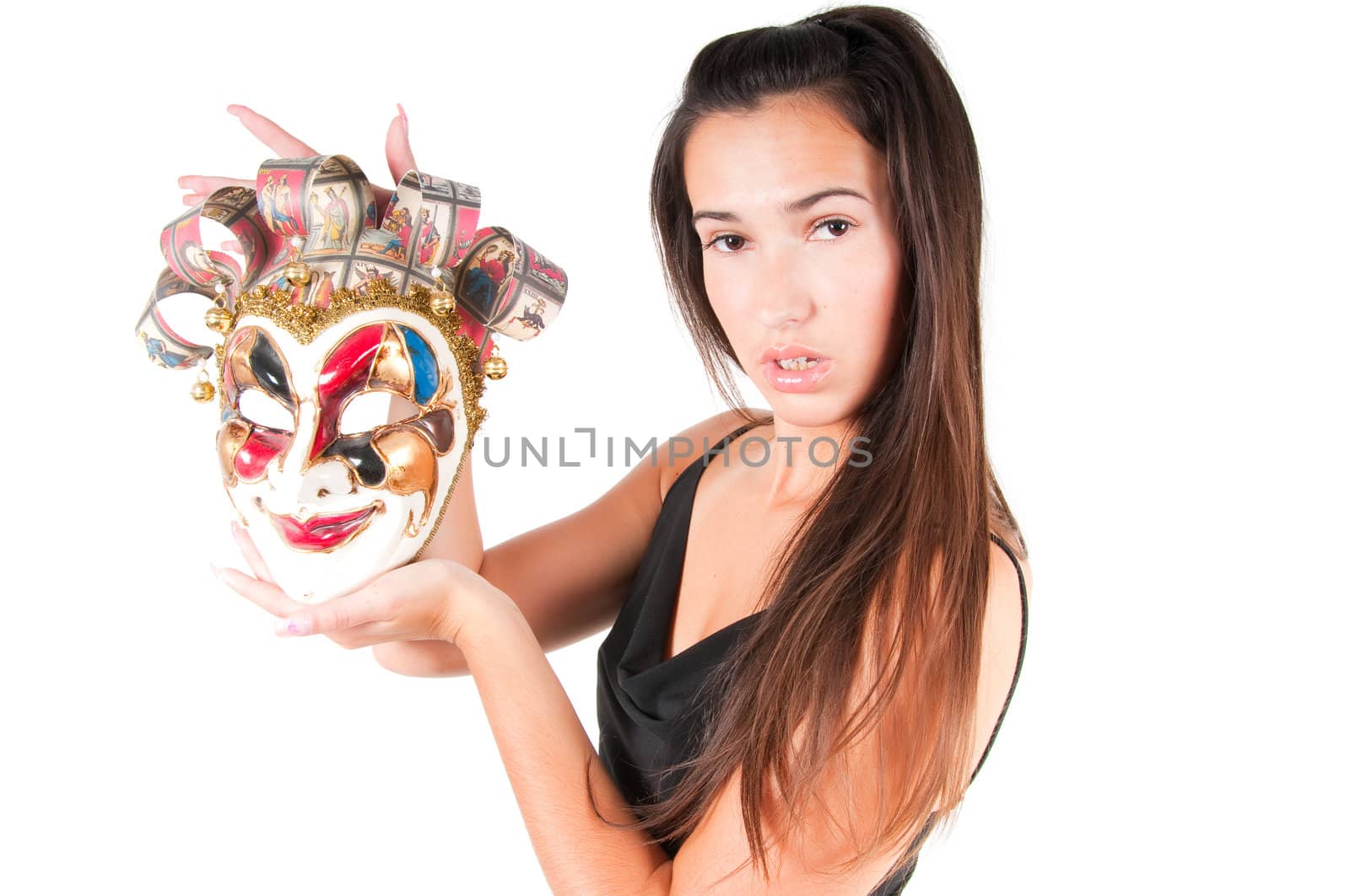 Shot of brunette woman in carnival mask