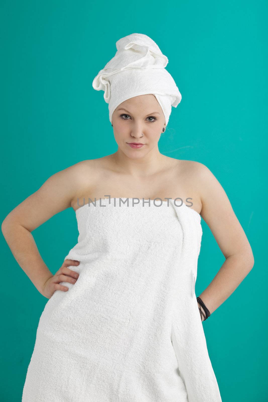 young woman with towels after a shower by bernjuer