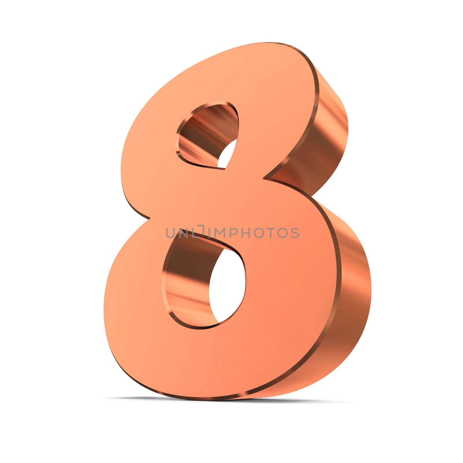 shiny 3d number 8 made of bronze/copper