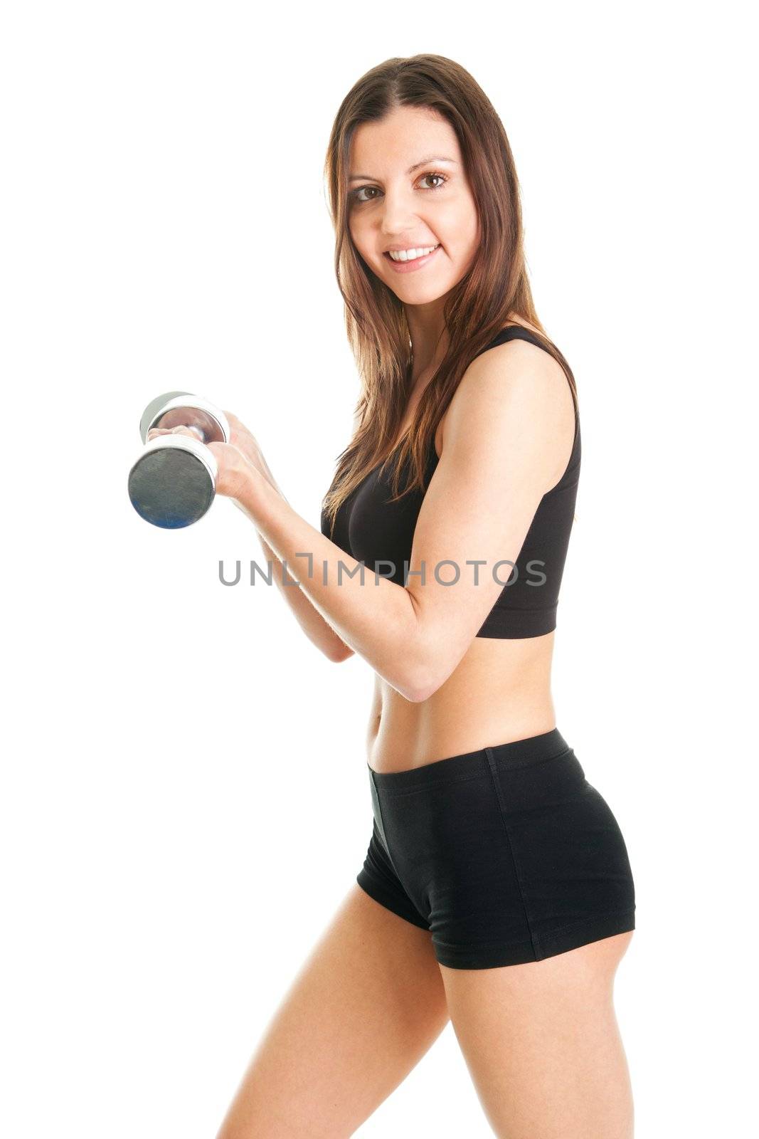 Fitness woman exercising with dumpbells by AndreyPopov