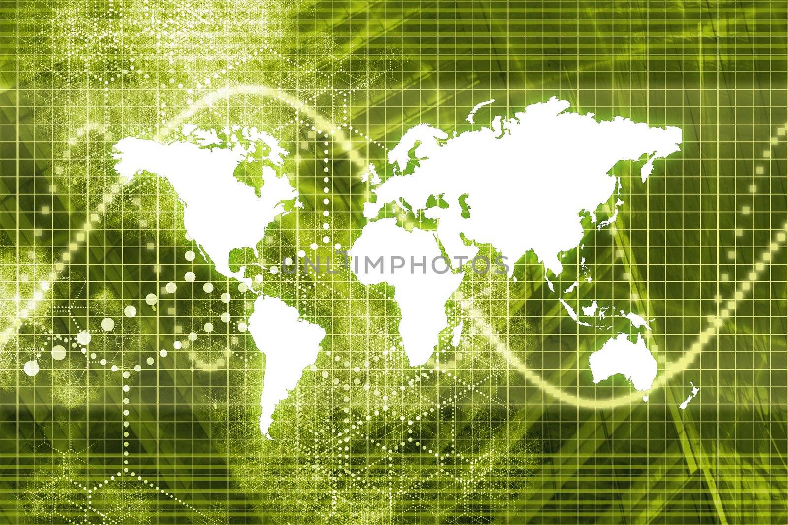 Green Digital World Business Abstract With Graph Background