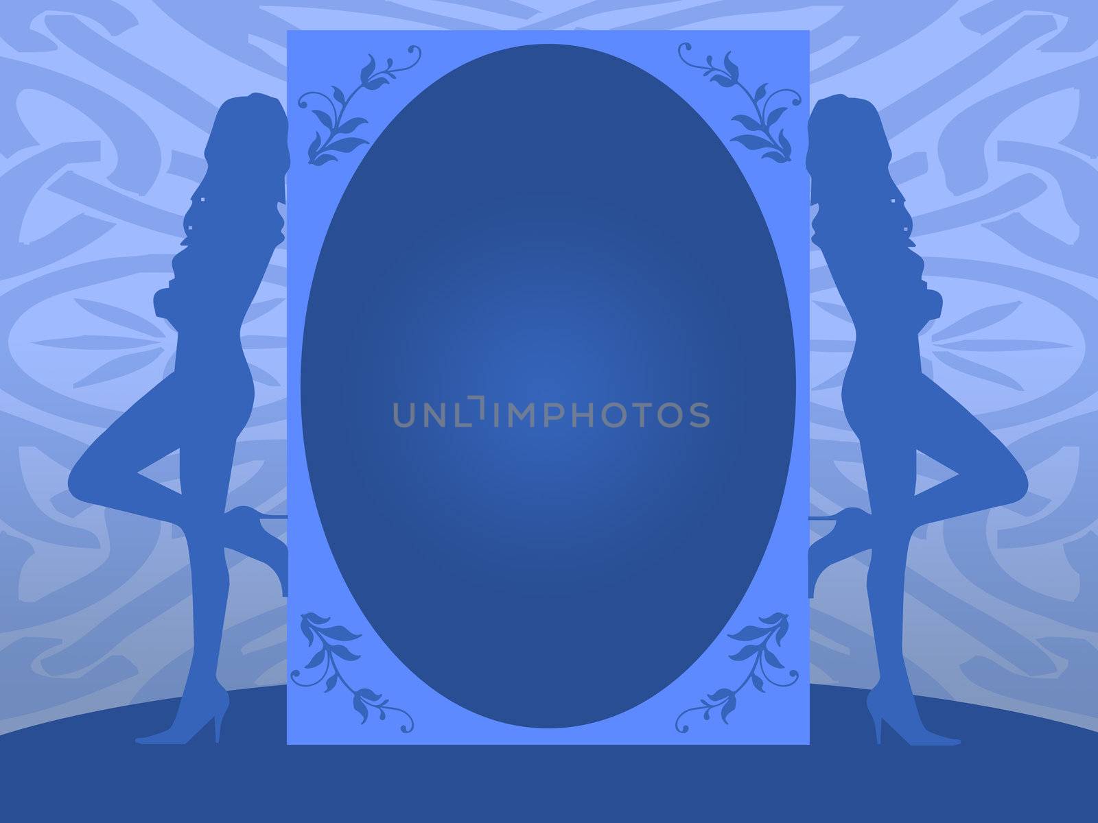 blue background with silhouettes of women