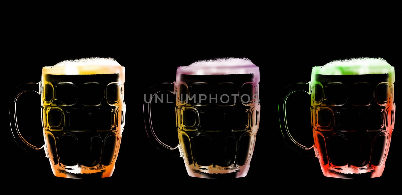Glass beer mug with beer on a black background