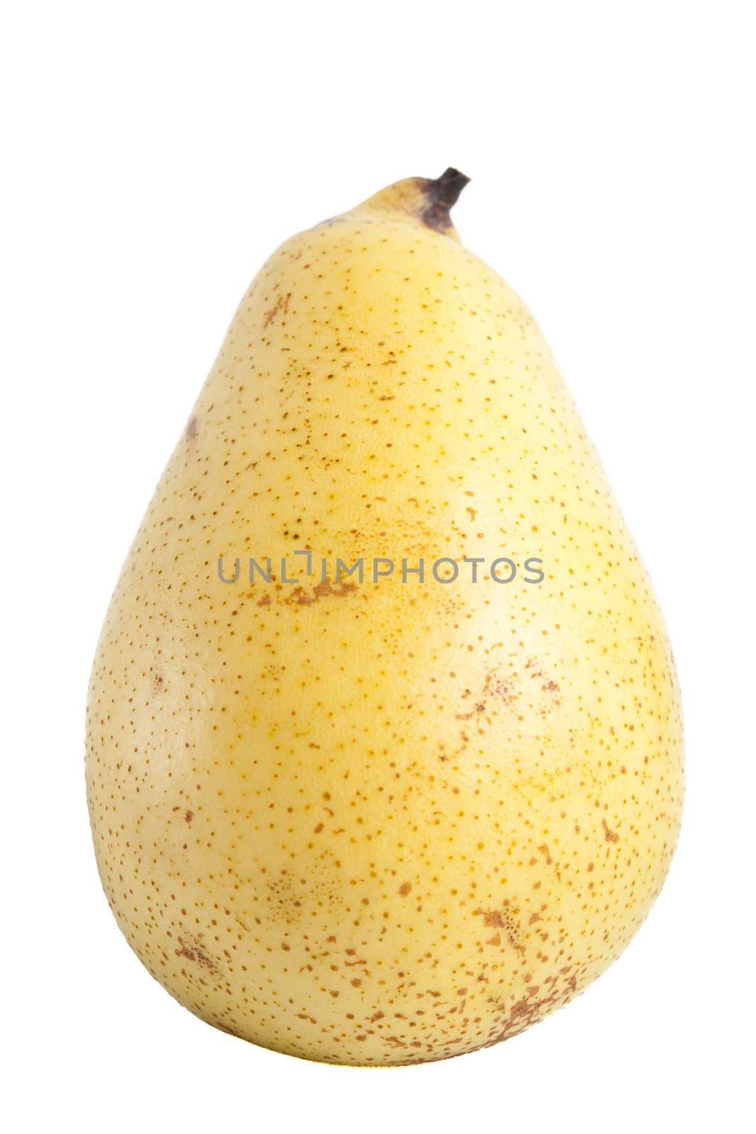 Single yellow pear isolated on white background