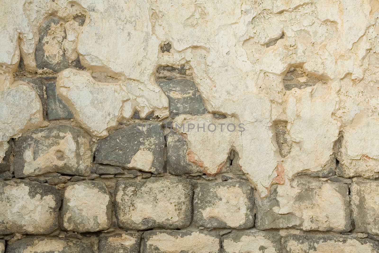 The ruins of the Roman city Scythopolis. Beit Shean. Israel. Weatherd wall. Background.