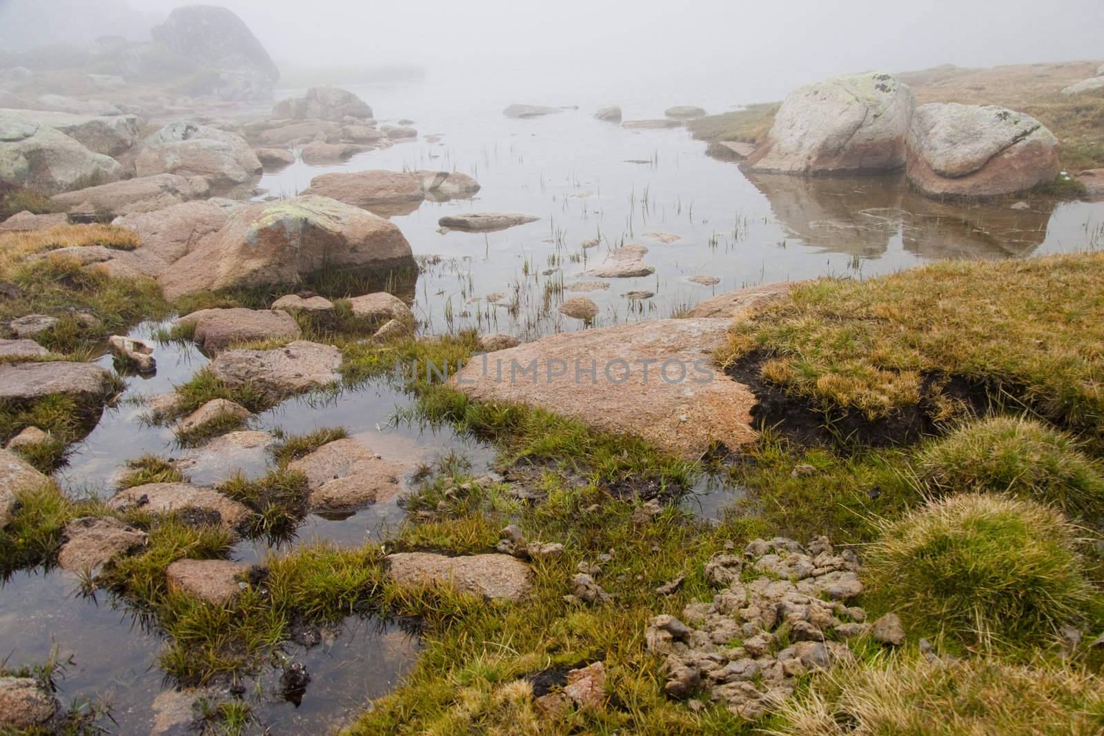 Lake in foggy day by parys