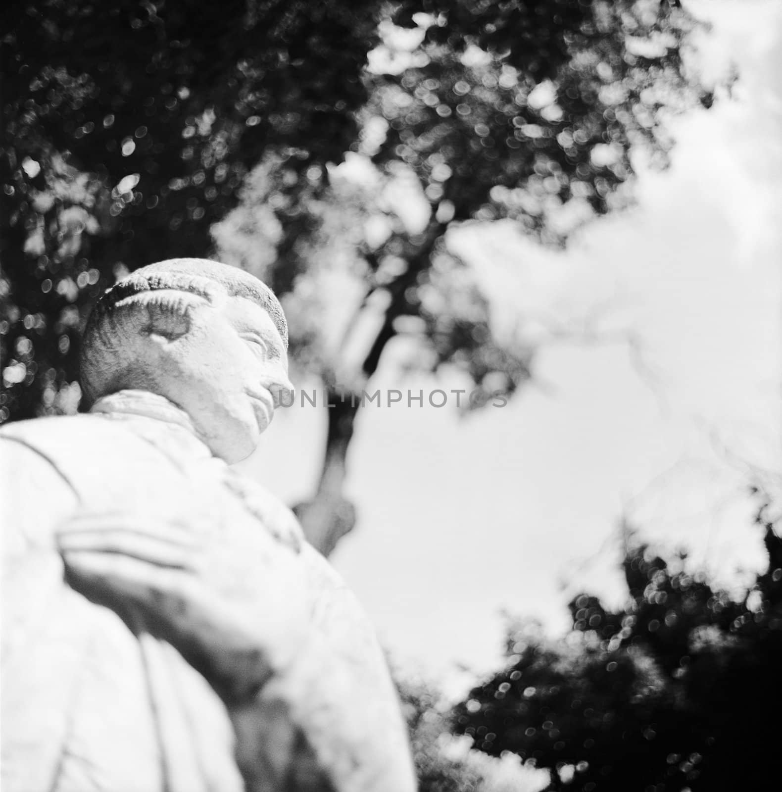 Monument Count Sheremetyev, Moscow, shallow depth of field, black and white film