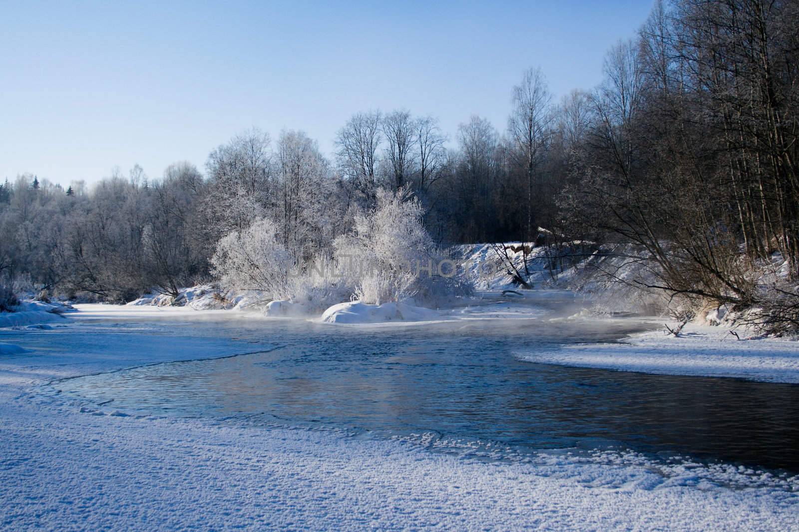 Winter river after new year holiday by pashabo