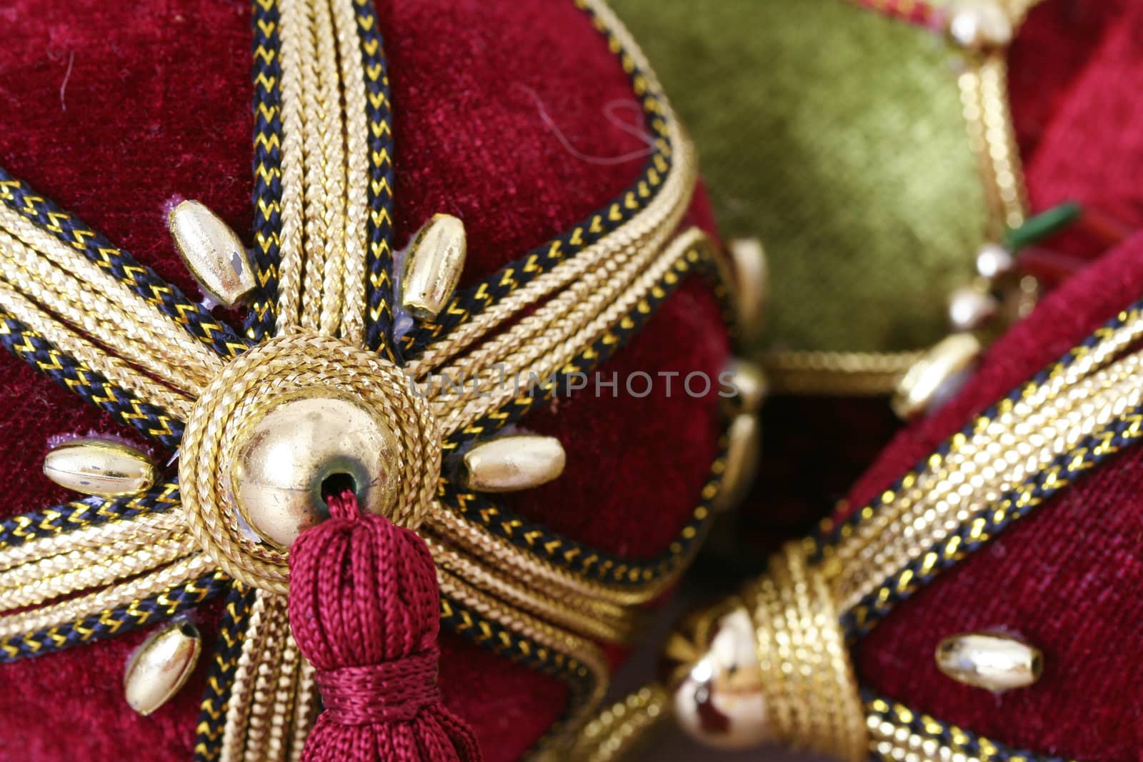 Close up shot of some colorful christmas decorations.