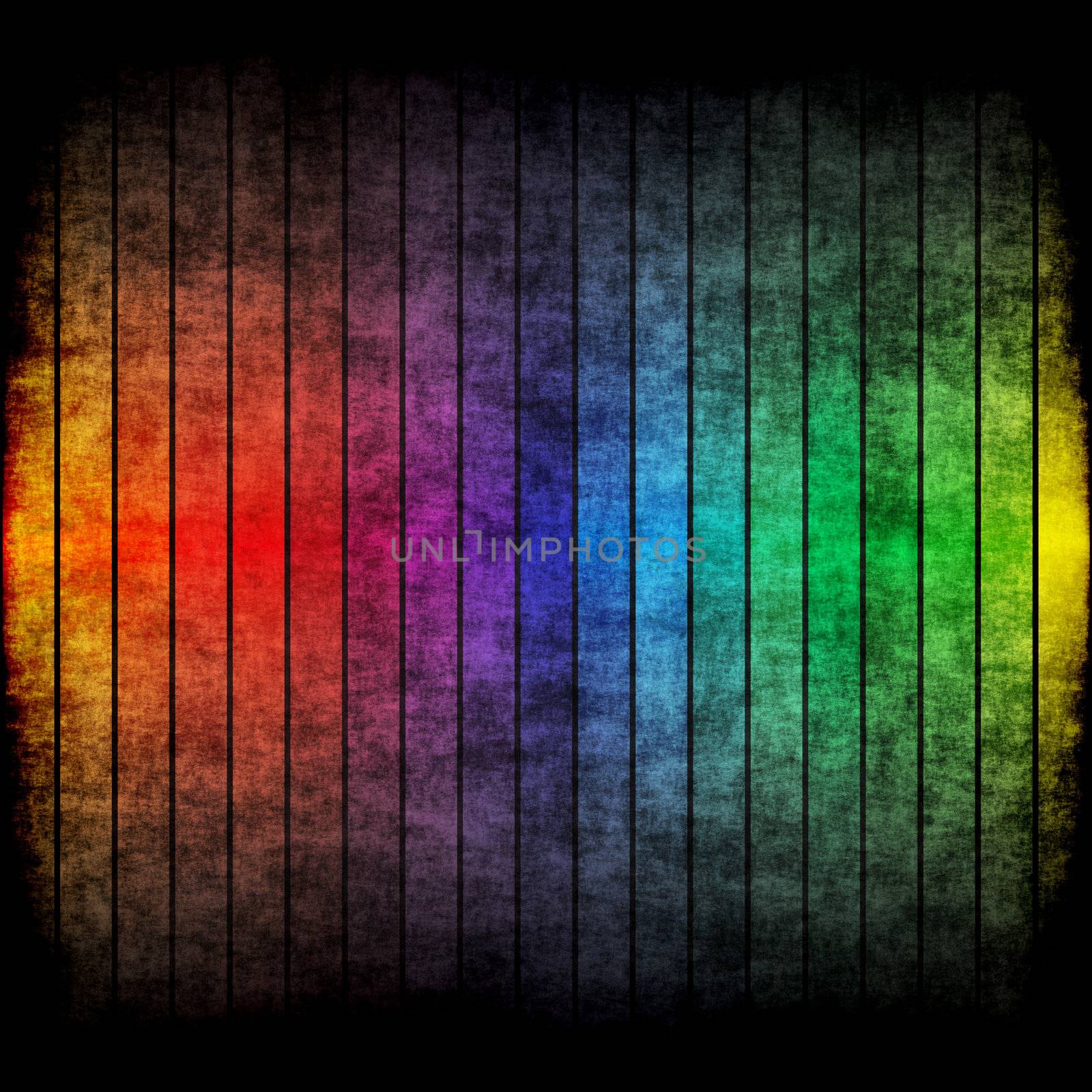 A rainbow colored layout with grungy border effects.