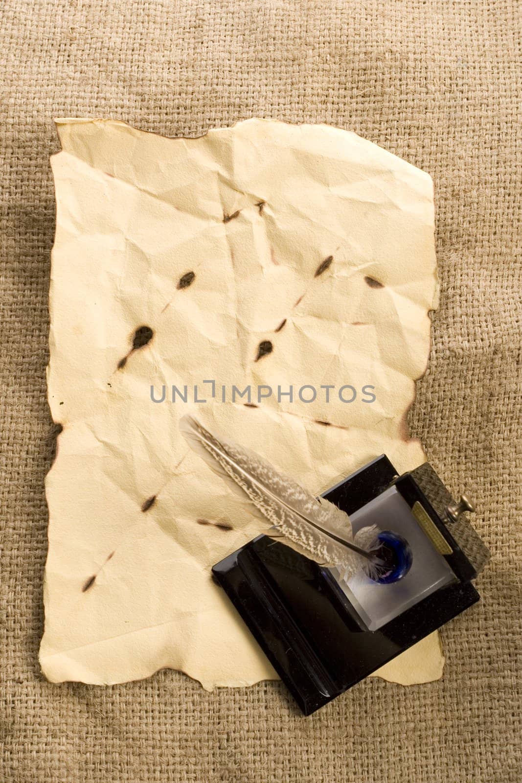 A beautiful old feather on an old letter