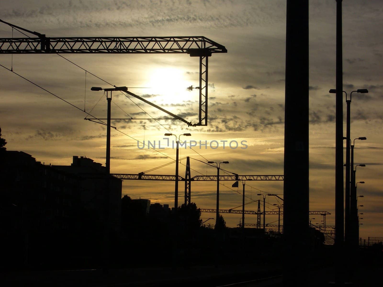 sunset in the industrial district in Poland