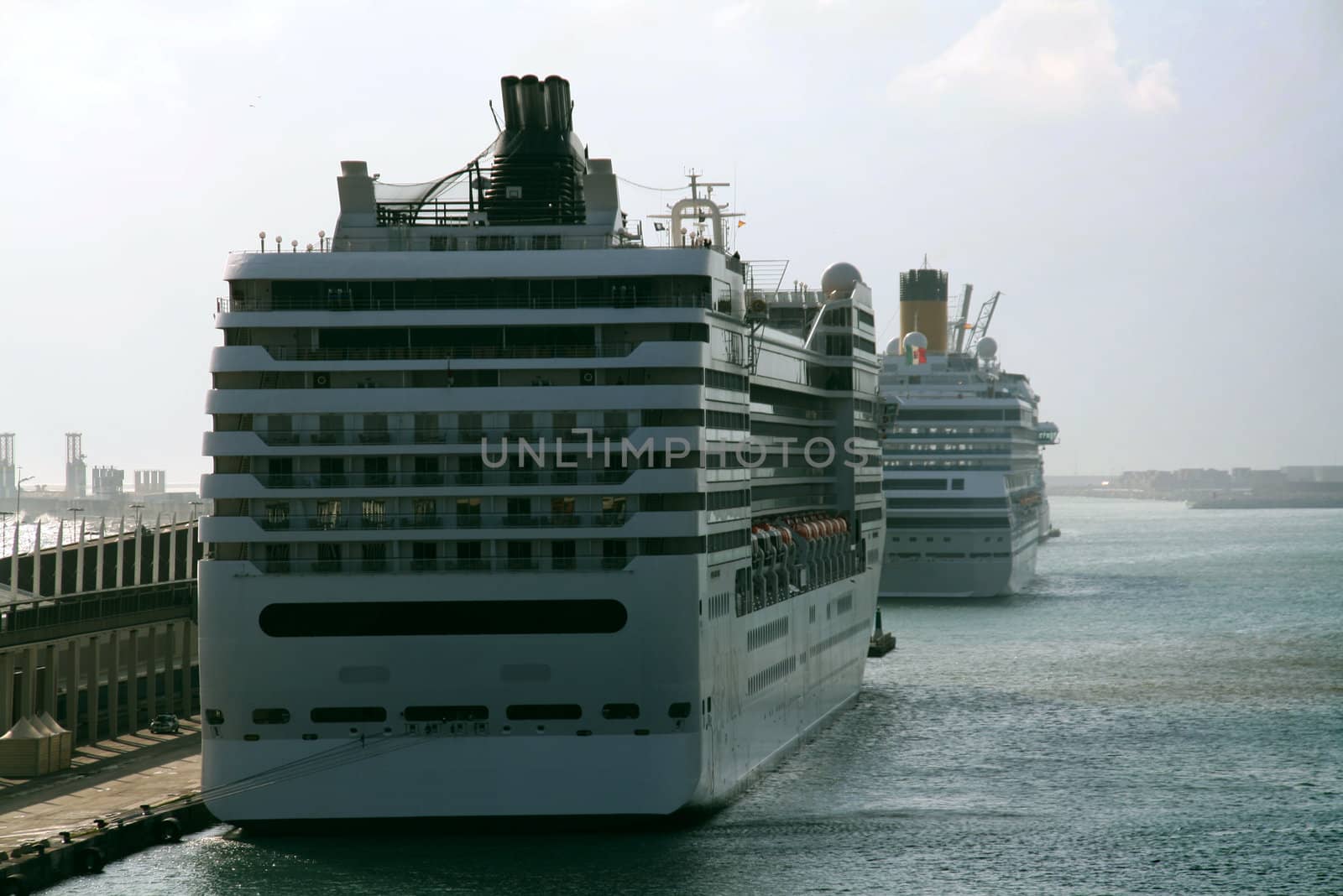 Two big cruises waiting in the port for a pleasure travel
