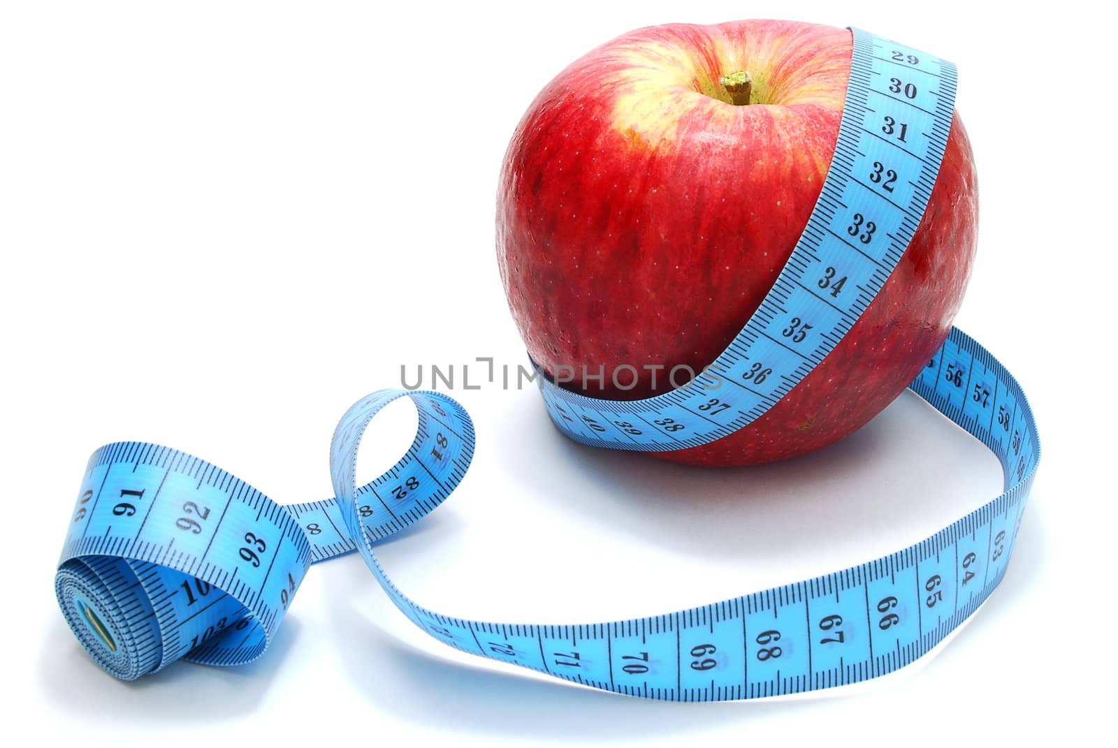 Red Apple with Measure Tape on White Background