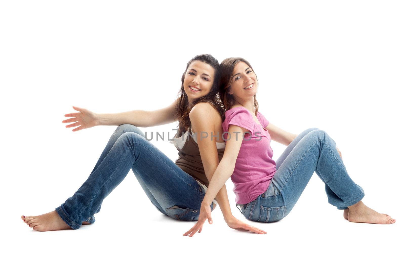 Two beautiful young women having fun 