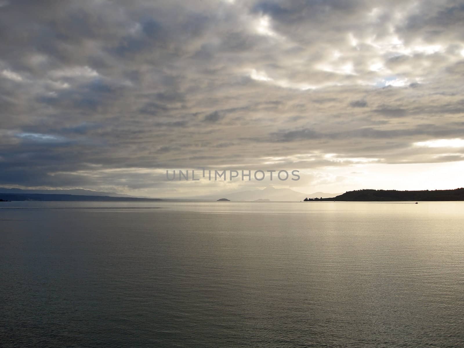 Whiteness of Lake Taupo before Sunset, New Zealand
