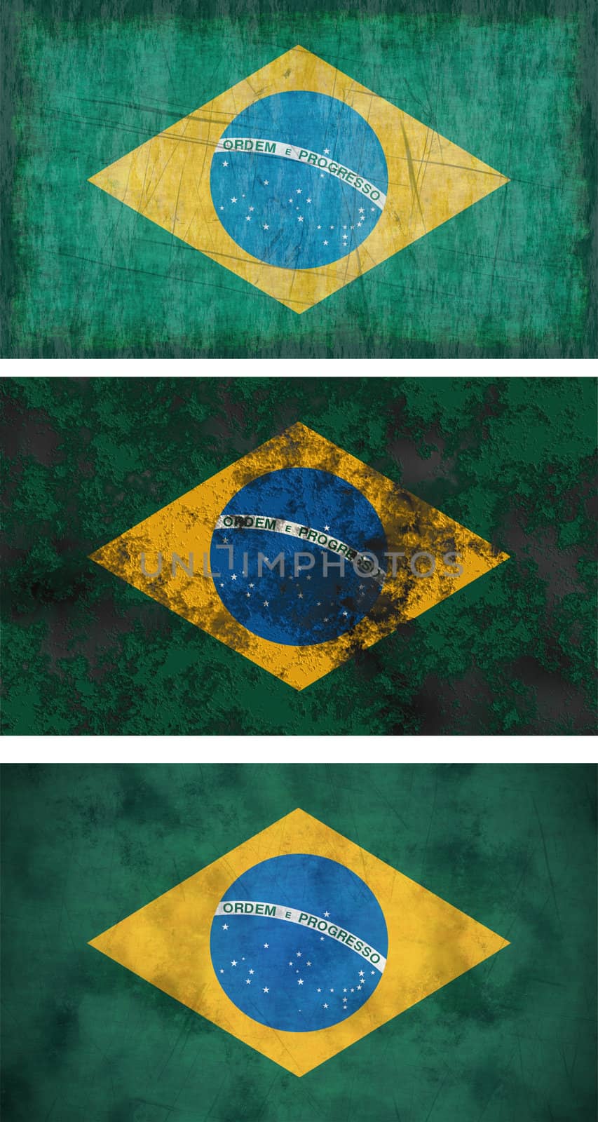 Great Image of three grunge flags of Brazil