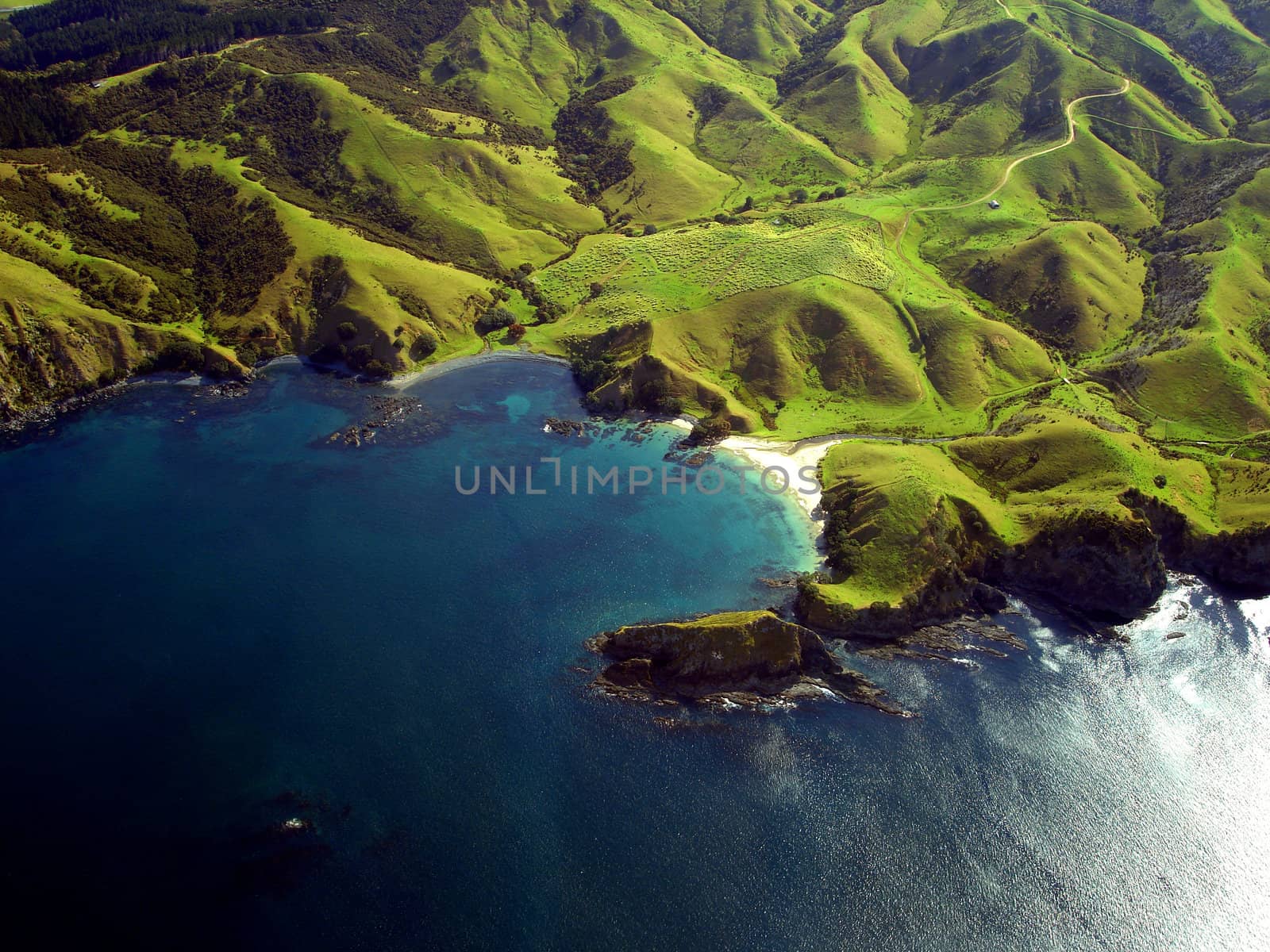 Wrinkled Green Appearance of Hills and Mountains along the coastline of Northland, New Zealand