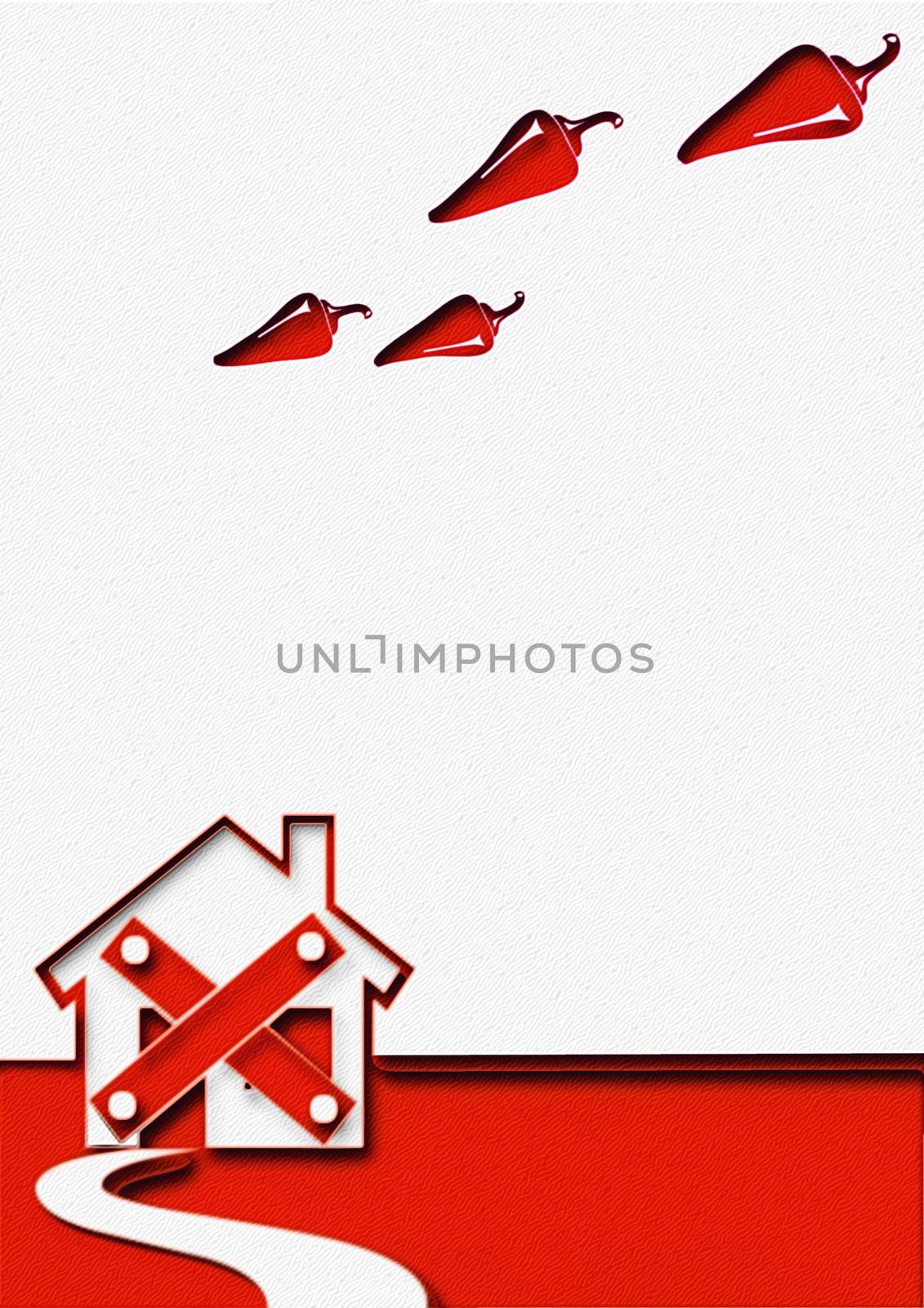 abstract creative symbolic comic image red peppers flying in the other edge