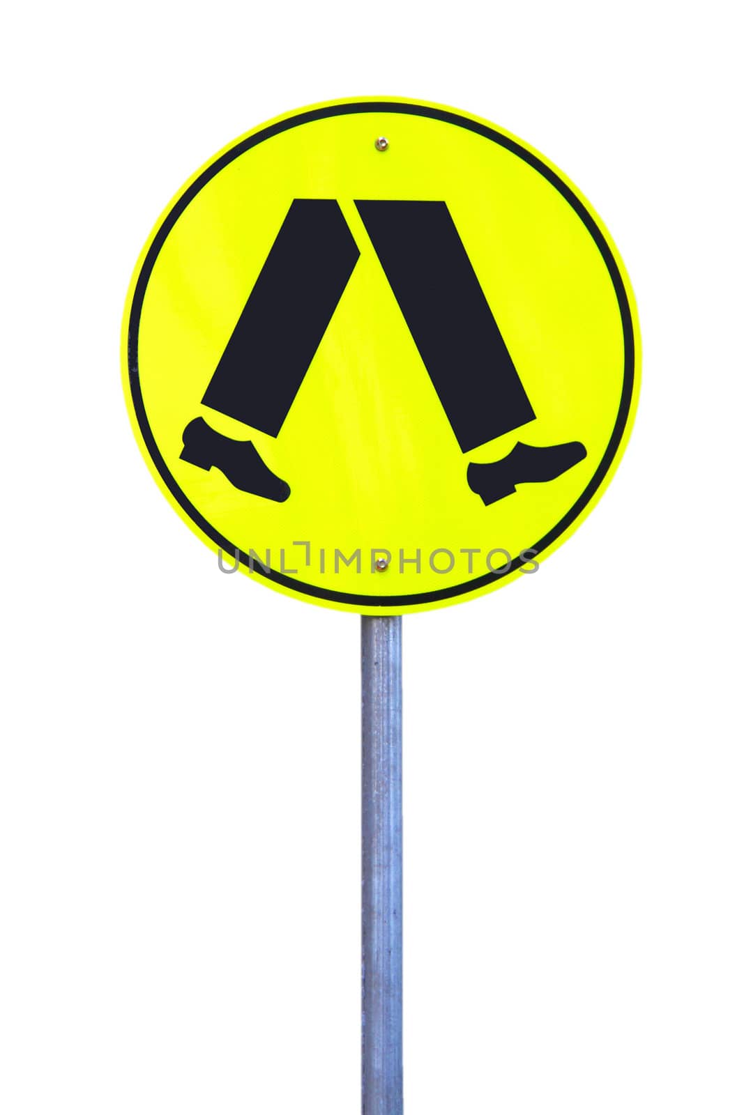 Yellow Reflective Pedestrian Crossing Sign - Current Australian Road Sign. Isolated on White