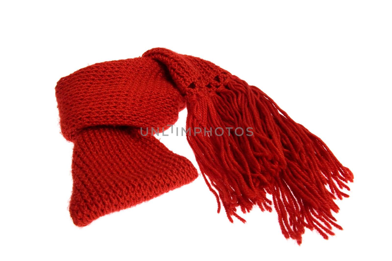 A red woolen scarf  isolated over white background