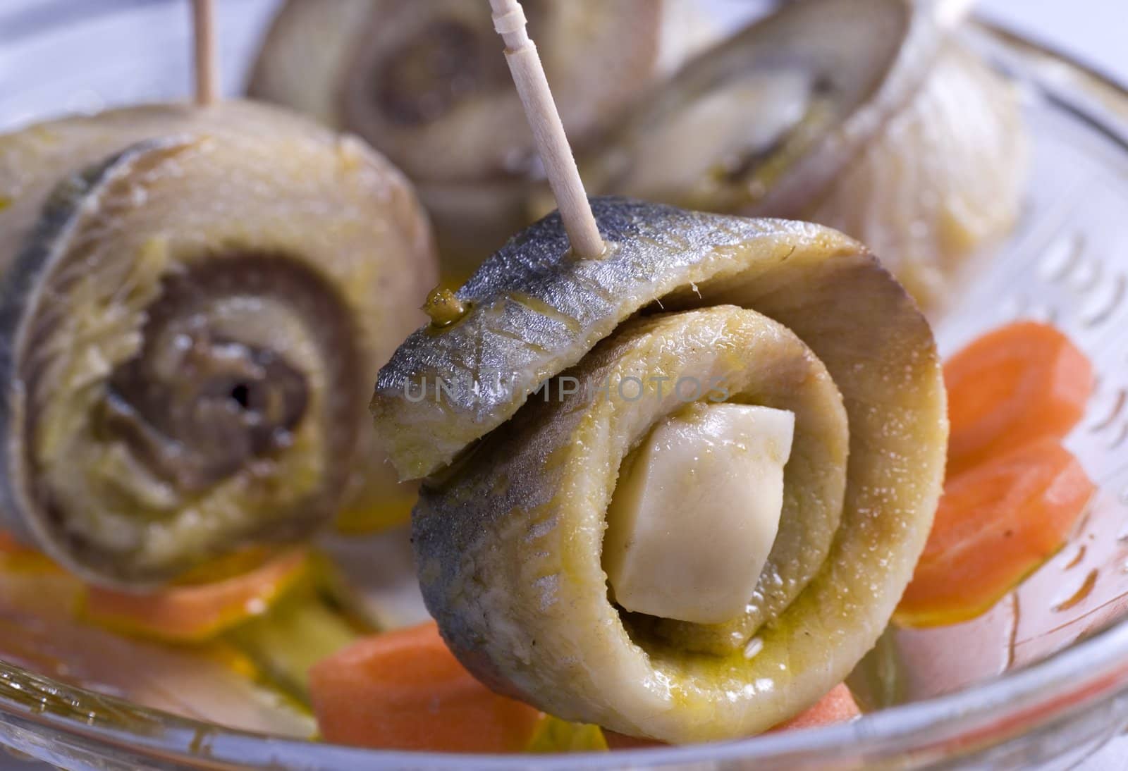Rolled fillet herring with vegetables 