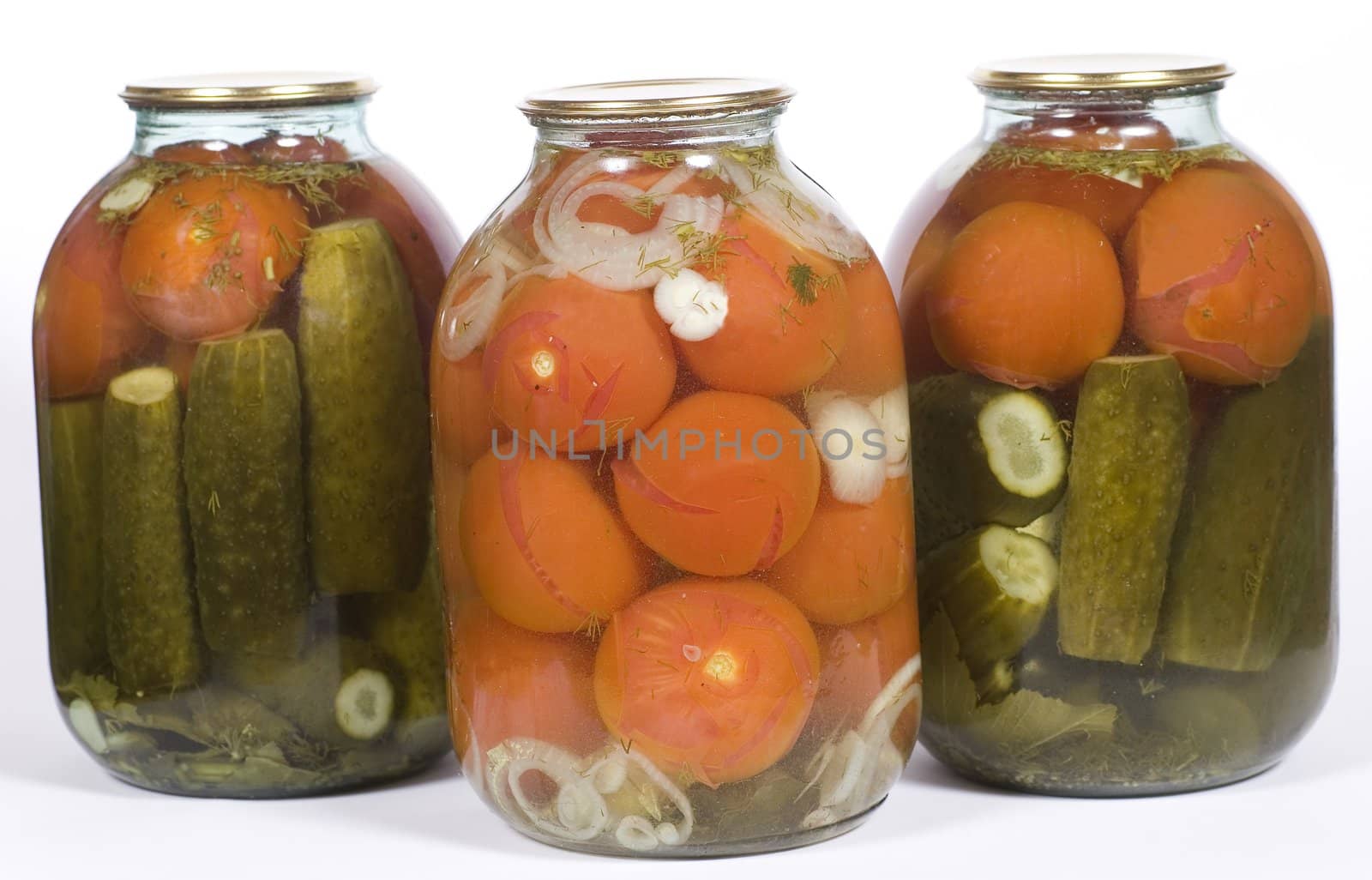 Pickle glass jars on a white background