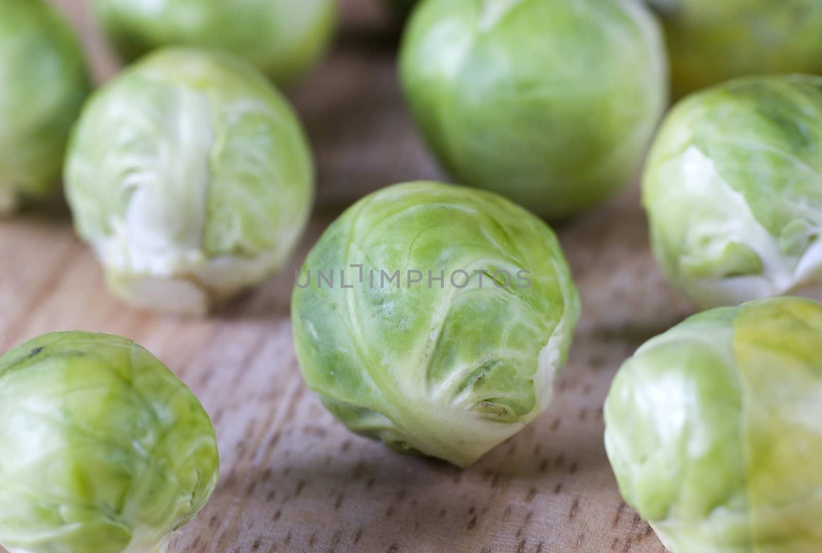 brussel sprout fresh and young vegetable in wooden salver

