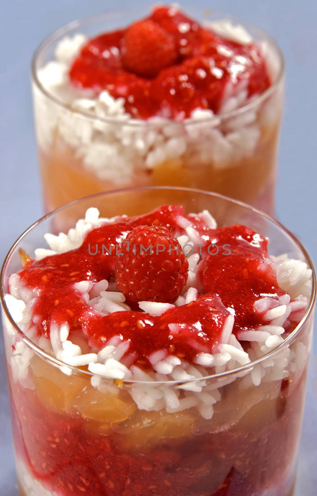 raspberry dessert with rice puree and apple jelly