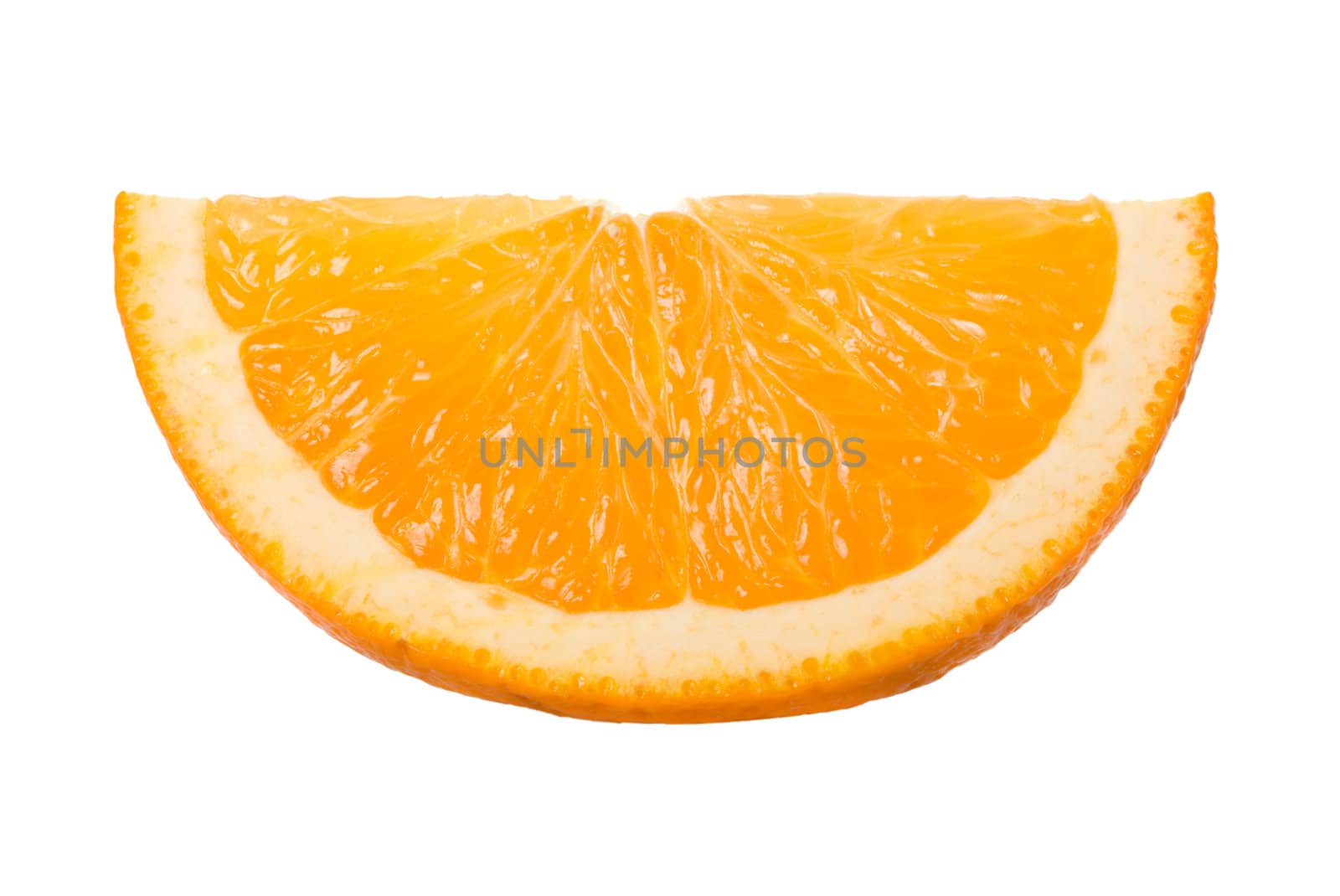 close-up slice of orange, isolated on white