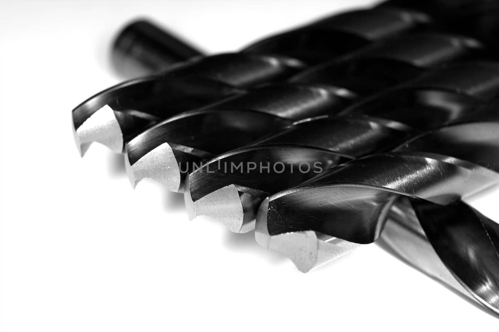 Steel drills HSS (High Speed Steel) on a white background