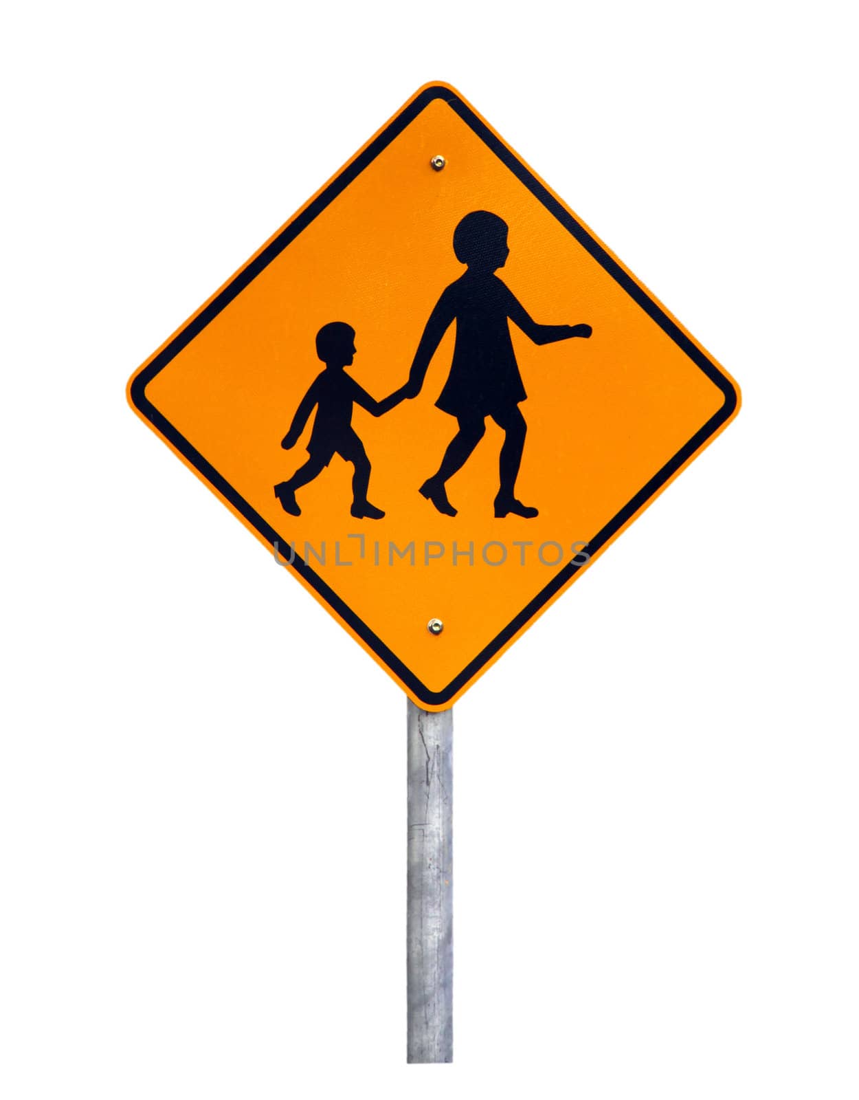 Warning Children Crossing - Current Australian Road Sign (reflective) - Isolated on White